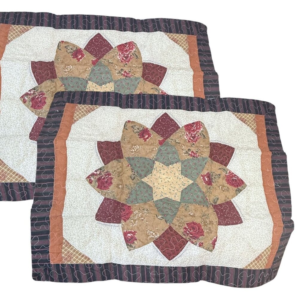 Country Quilt Pillow Shams Set of 2 Quilted Star Pillowcases New